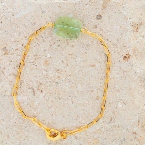GORGEOUS Green Amethyst Gemstone Bracelet Gold Paperclip Chain Statement Jewelry - Picture 3 of 7
